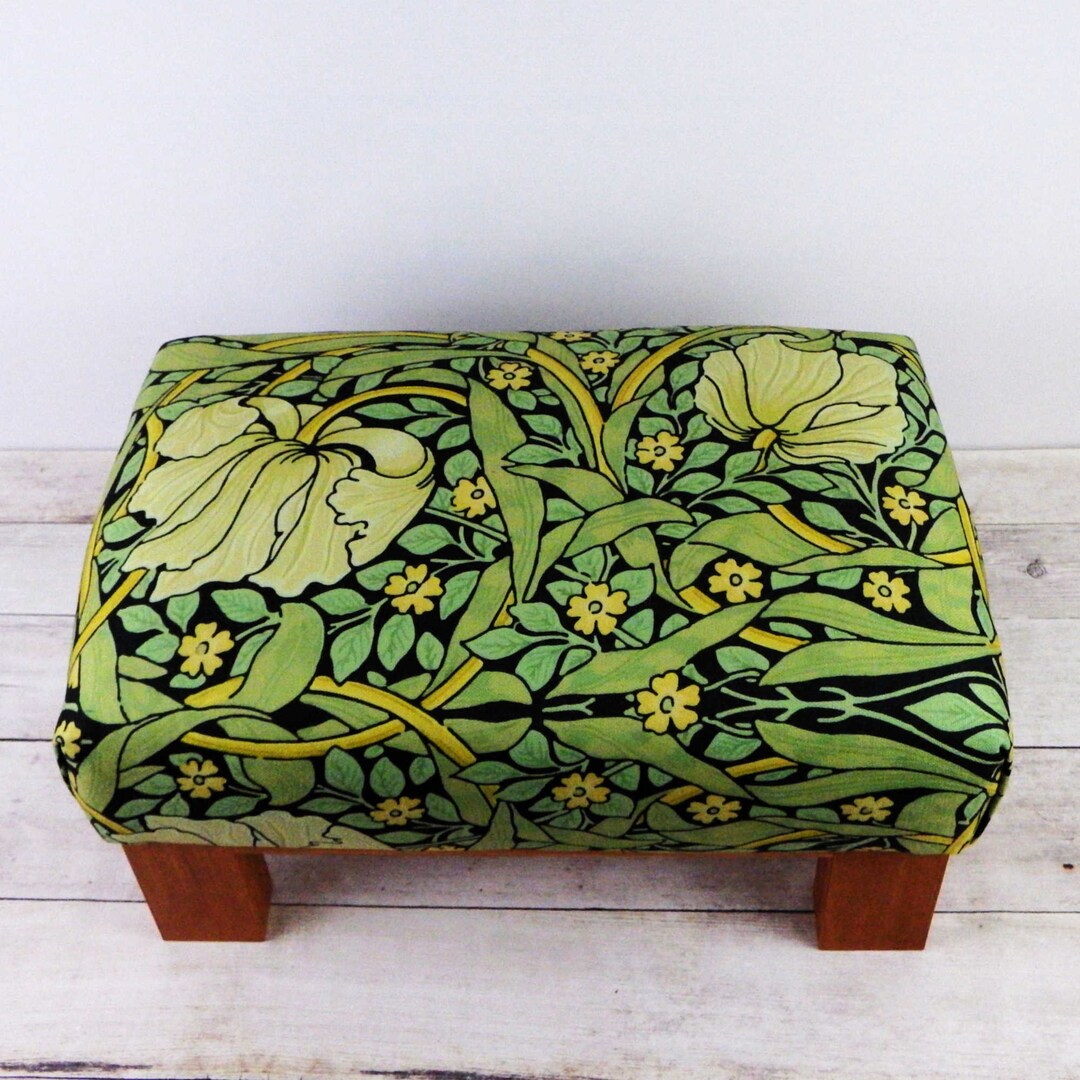 Small Green Footstool Morris Fabric Ottoman Handmade Mid Etsy