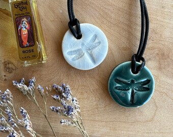 Pendant Necklace, Gift for Her, Gift for Sister, Aromatherapy Necklace, Aromatherapy Pendant, Dragonfly Pendant, Spa Gift, Vermont Pottery