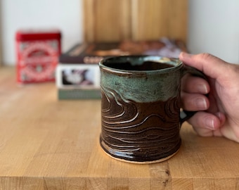 Coffee Mug, Woodgrain Mug, Wood Grain Pottery Mug, 12 oz Coffee Mug, Gift for Him, Gift for Husband, Ceramic Coffee Mug, Pottery Mug