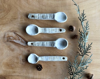 Ceramic Spoon, White Pottery Spoon, Salt Spoon, #802, Small Ceramic Spoon, Condiment Spoon, Sugar Spoon, Kitchen Tools, Gift for Her