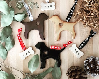 Dog Ornament, Black Lab Ornament, Fox Red Lab, Farmhouse Christmas, Gift for Dog Lover, Black Labrador Retriever Pottery, Vermont Pottery