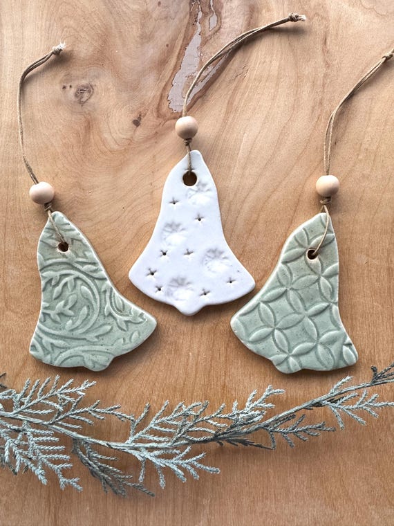 Bell Ornament, Pottery Christmas Ornament, Pottery Ornament, Handmade Farmhouse Christmas, Rustic Decor, Vermont Pottery