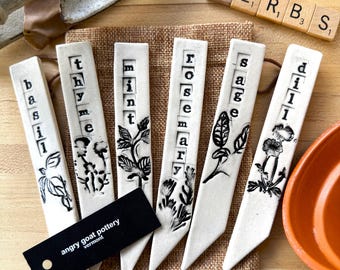 Plant Stakes, Herb Marker Set, Rustic Garden Stakes, Plant Gifts, Garden Tools, Gift for Gardener, Vermont Pottery, Farmhouse Pottery