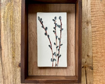 Wall Art, Fine Art Ceramics, Framed Ceramic Tile, Ceramic Wall Art, Rustic Modern Art, Botanical Wall Art, Upcycled Art, Vermont Art