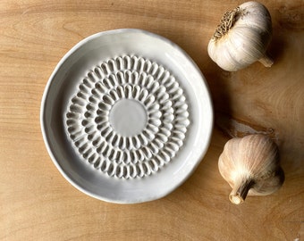 Garlic Grater, Garlic Rasp, Ginger Grater, Cook's Gift, Farmhouse Pottery, Minimalist Garlic Grater, White Pottery, Vermont Pottery