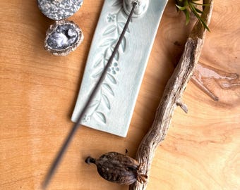 Incense Burner, Ceramic Incense Dish, Gift for Teenager, Gift for Friend, Romance Pottery, Boho Chic Pottery, Block Print Pottery