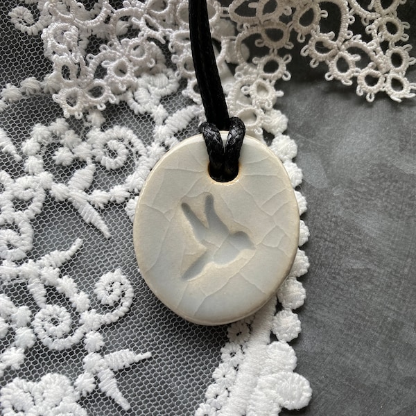 Ceramic Pendant, Gift for Her, Gift for Wife, Aromatherapy Necklace, Aromatherapy Pendant, Dove of Peace, Bird Necklace, Vermont Made