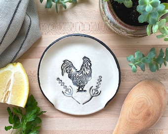 Spoon Rest, Chicken Decor, Gift for Newlyweds, Farmhouse Pottery, Farmhouse Kitchen, French Country, Kitchen Tools, Vermont Pottery