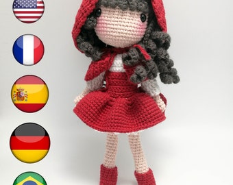 Amigurumi Doll Pattern / Crochet Doll Pattern /PDF pattern for Little red riding hood PDF Arabic, German, French, Spanish, English