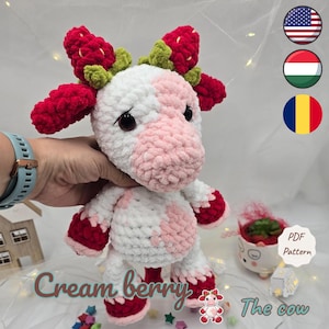 Crochet Cow Amigurumi Pattern: Easy Low Sew Plush Toy Cream Berry (PDF Pattern)
