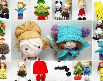 Dress me up crochet doll pattern and 6 outfits, amigurumi doll pattern, Instant download - Crochet PDF Pattern