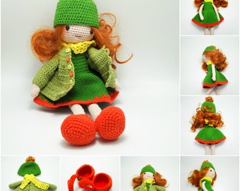 Amigurumi doll dress, crochet doll dress pattern, doll dress pattern, PDF pattern Instant download English-Red outfit Green outfit