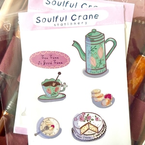Tea Time Watercolor Stickers – English Afternoon Tea Planner Sticker Sheet with Kettle, Cups, Scones & Tarts