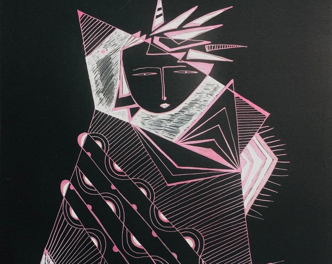 BLISS In BLACK & PINK - original drawing by Irina Goleva