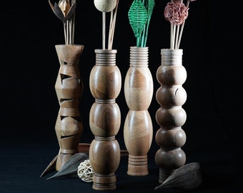 Smile, Sisters, Couple, Bubbles - four oak wood vases by Sava Draganov