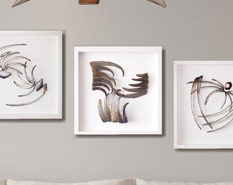 MORNING WHIFF, DEW & Will-o'-the-wisp - original triptych, three steel wall reliefs by Stevlin Yovchev