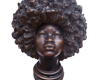 The Girl With The Wild Hair - bronze sculpture by Tsvetan Nikolov