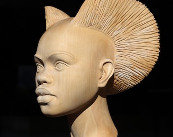 PORTRAIT OF A GIRL 3 - wood sculpture by Tsvetan Nikolov