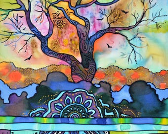 FIREFLIES - original silk painting by Silvia Pavlova