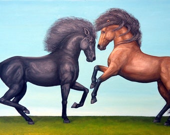 WINDY STALLIONS - original oil painting by Grigor Velev
