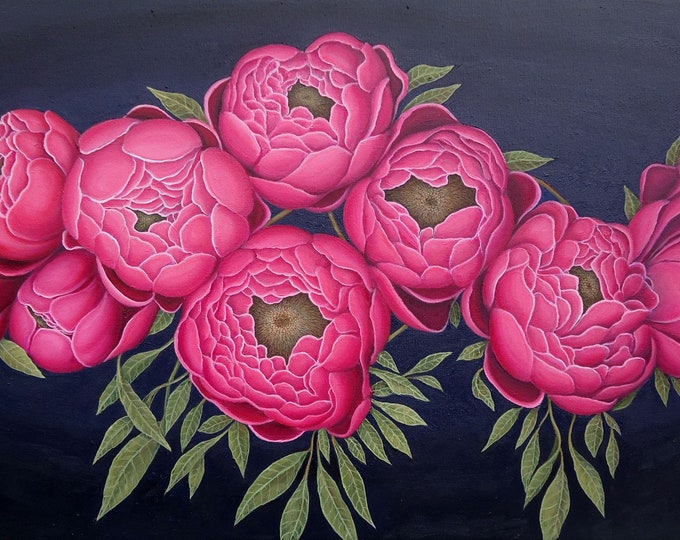 Blossoms Of Blush: Symphony Of Pink Peonies - original oil painting by Grigor Velev