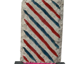 PERSISTENT HUNCH - original limestone sculpture by Ognyan Chitakov - award winning art, gabbro base