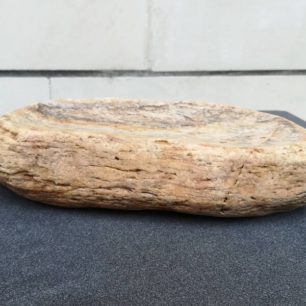 ORIGINAL Large Solid River Stone Bowl // Modern Natural Gneiss Dish, Art Deco Rock Vessel, Boho Timeless Stone Centerpiece, Bathroom Vanity