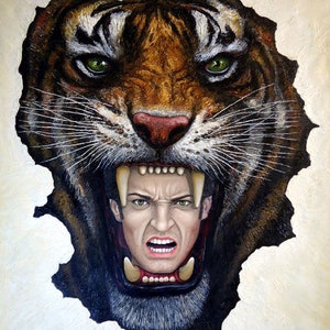 TIGRE ULULATO - dipinto a olio originale di Grigor Velev