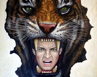 HOWLING TIGER - original oil painting by Grigor Velev