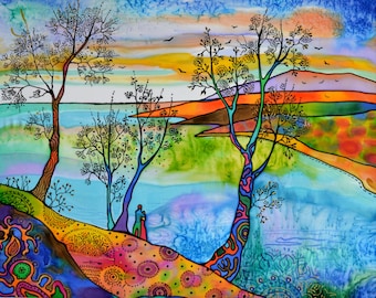 RIVER SONG - original silk painting by Silvia Pavlova
