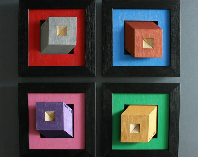CUBES - original wood wall sculptures, quadriptych by Nikolay Martinov