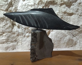 BLACK KOI II - original granite sculpture by Rasho Mitev