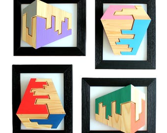 BEYOND THE FRAME - original wood wall sculptures, quadriptych by Nikolay Martinov