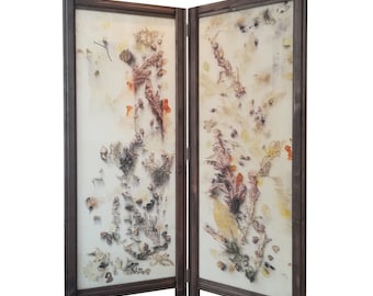 FROM THE EARTH 4 - original folding screen, botanical eco print on silk room divider by Irina Goleva