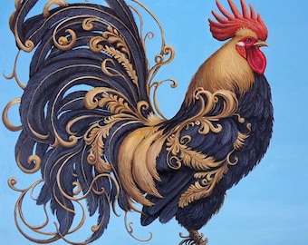 ROOSTER MARVEL - original oil painting by Grigor Velev