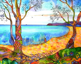 BLISSFUL SUMMER DAY - original silk painting by Silvia Pavlova