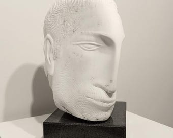 MALE PORTRAIT II - original marble sculpture by Rasho Mitev