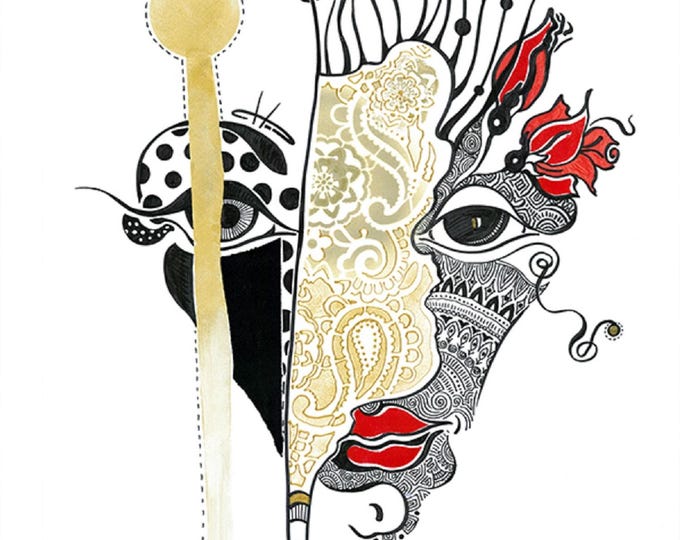 BIZARRE GOLD - original ink drawing by Silvia Pavlova