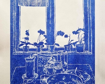BLUE MORNING - limited edition linocut print by Zlatina Krusteva