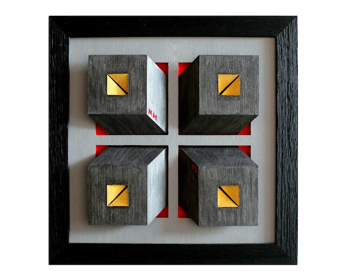 DARK CUBES - original wood wall sculpture by Nikolay Martinov