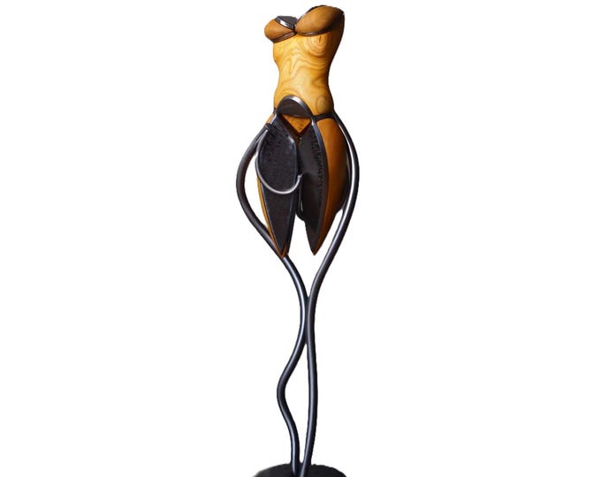 CATWALK IX - original steel and wood sculpture by Stevlin Yovchev