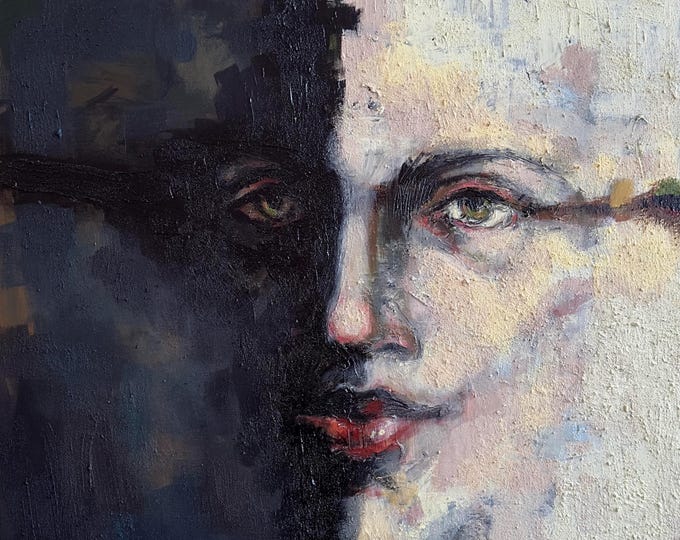 Demon And Saint - One Man - original acrylic painting by Nikola Gulev
