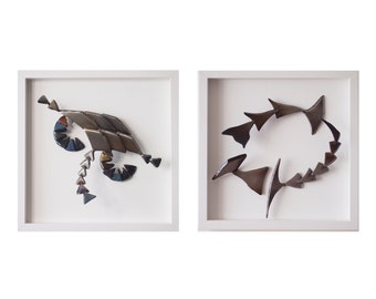 KITE & FLIGHT - original diptych, two steel wall reliefs by Stevlin Yovchev