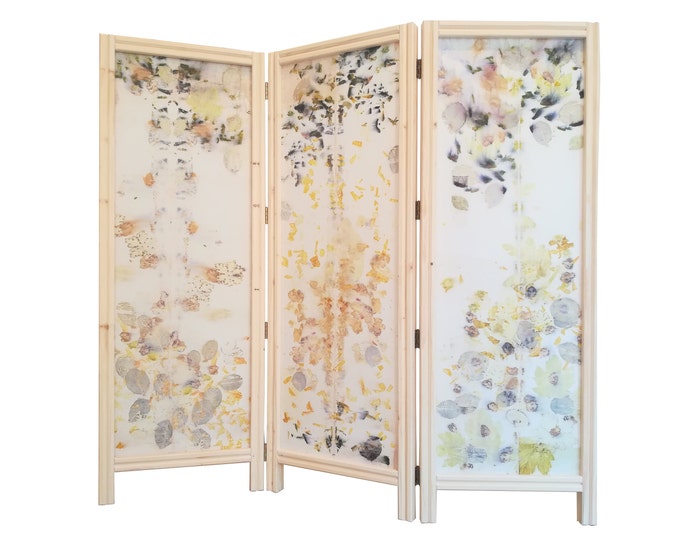 FROM THE EARTH 3 - original folding screen, botanical eco print on silk room divider by Irina Goleva