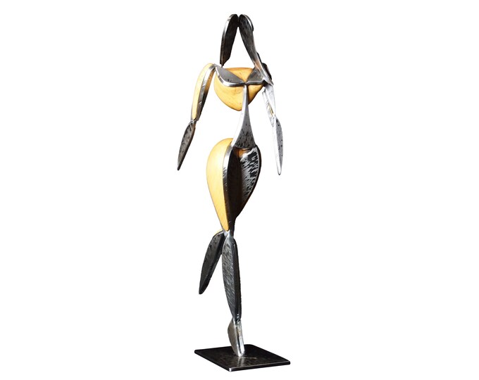 CATWALK V - original steel and wood sculpture by Stevlin Yovchev