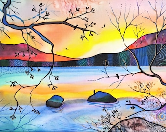 BLISSFUL SUMMER EVENING - original silk painting by Silvia Pavlova
