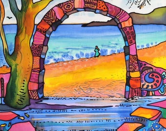 GOLDEN SANDS - original silk painting by Silvia Pavlova