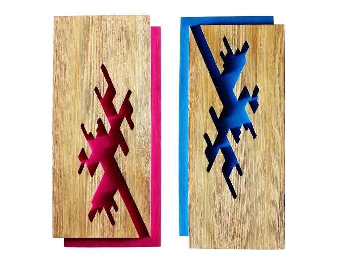 PINK & BLUE SHADOW - original wood wall sculptures, diptych by Nikolay Martinov