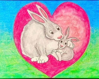 Picture #65 - Mommy's Love - Personalized gift - Pre-sketched coloring & watercolor kits - DIY paint party kits - Greeting cards - Art print