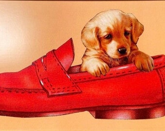 Picture #68 - Puppy in Shoe - Personalized gift - Pre-sketched coloring & watercolor kits - DIY paint party kits - Greeting cards -Art print